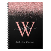 Roze zwart Glitter Elegant Script Name Notitieboek (Voorkant)