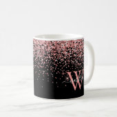 Roze zwart glitter monogram koffiemok (Voorkant rechts)