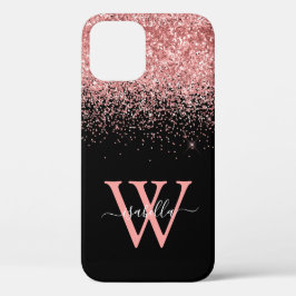 Roze Zwart Glitter Script Naam Case-Mate iPhone Case