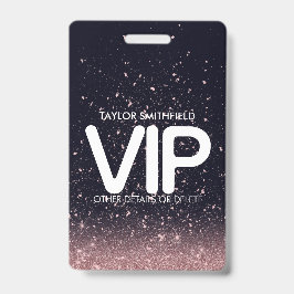 Roze Zwart Glitter trendy VIP badge met koord cust