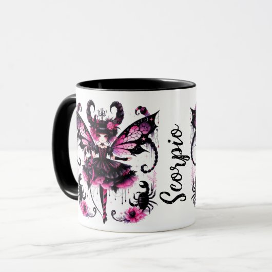 Roze Zwart Gothic Fairy Schorpioen Astrologie Zodi Mok (Voorkant links)