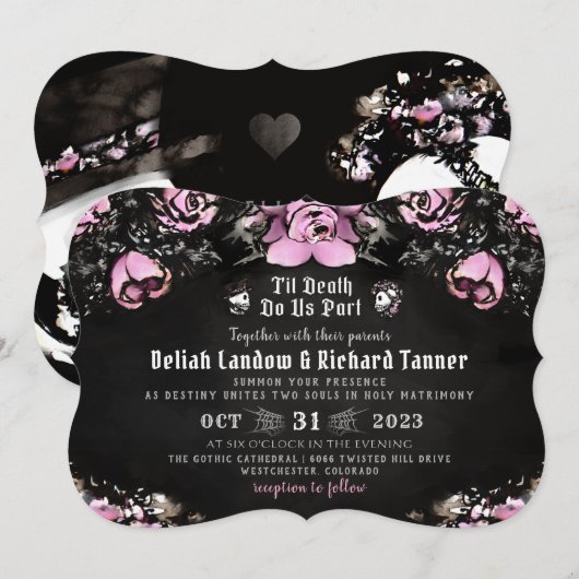 Roze Zwart Gotisch Roos & Skelet "samen met" Kaart (Voorkant / Achterkant)