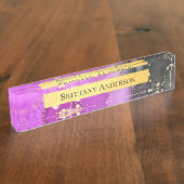 Roze Zwart Goud Abstract Alcoholinkt Naambordje (Zijkant)