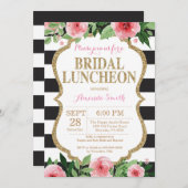 Roze Zwart Goud Bruids Luncheon Uitnodiging Bloeme (Voorkant / Achterkant)