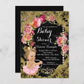 Roze Zwart Goud Chintz Roos Pearl Baby shower Kaart (Voorkant / Achterkant)