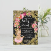 Roze Zwart Goud Chintz Roos Pearl Baby shower Kaart (Staand voorkant)