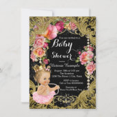 Roze Zwart Goud Chintz Roos Pearl Baby shower Kaart (Voorkant)