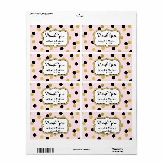 Roze Zwart Goud Confetti Bruiloft Labels (Full Sheet)
