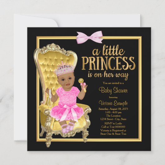 Roze Zwart Goud Etnische Prinses Baby shower Kaart (Voorkant)