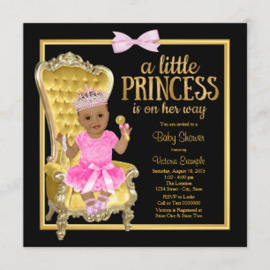 Roze Zwart Goud Etnische Prinses Baby Shower Kaart