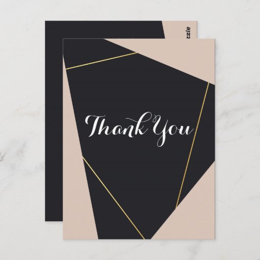 Roze zwart & goud geometrisch Dank u Briefkaart (Voorkant / Achterkant)