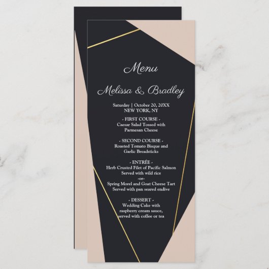 Roze zwart & goud geometrisch Menu (Voorkant / Achterkant)