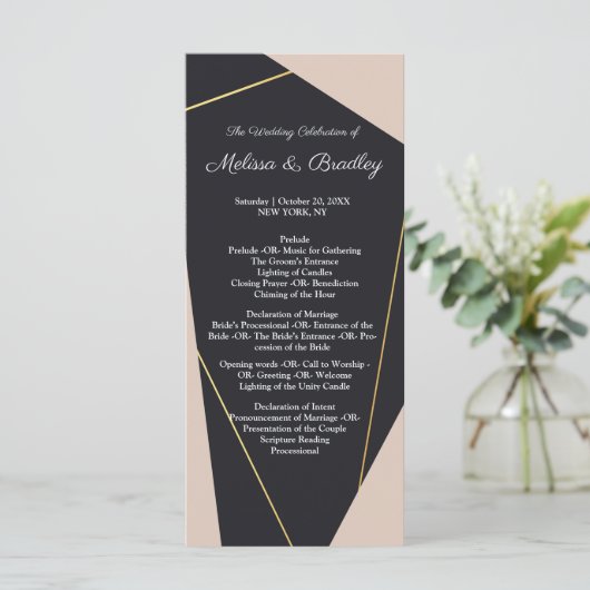 Roze zwart & goud geometrisch programmakaart (Staand voorkant)