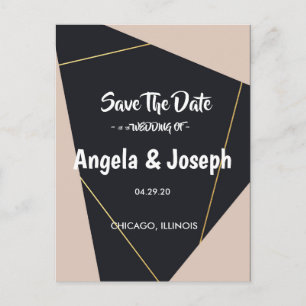 Roze zwart & goud geometrisch Save the Date Aankondigingskaart