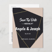Roze zwart & goud geometrisch Save the Date Aankondigingskaart (Voorkant / Achterkant)