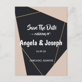 Roze zwart & goud geometrisch Save the Date Aankondigingskaart