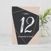 Roze zwart & goud geometrisch tabelnummer kaart (Staand voorkant)