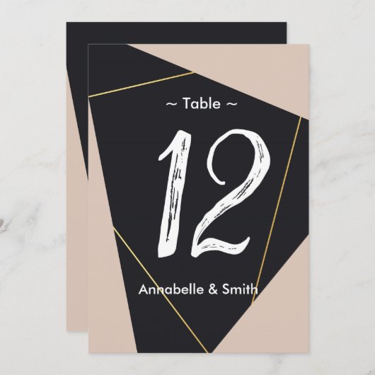 Roze zwart & goud geometrisch tabelnummer kaart (Voorkant / Achterkant)