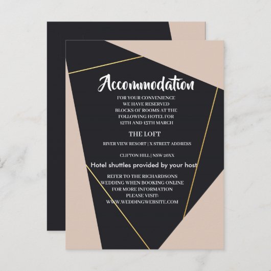 Roze zwart & goud geometrische accommodatie aankondigingskaart (Voorkant / Achterkant)