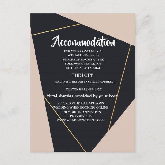 Roze zwart & goud geometrische accommodatie aankondigingskaart (Voorkant)