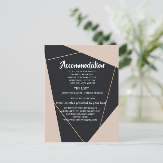 Roze zwart & goud geometrische accommodatie aankondigingskaart (Staand voorkant)