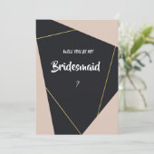 Roze zwart & goud geometrische bruidsmeisje kaart (Staand voorkant)
