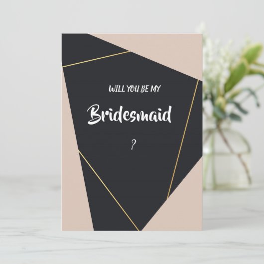 Roze zwart & goud geometrische bruidsmeisje kaart (Staand voorkant)