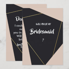 Roze zwart & goud geometrische bruidsmeisje kaart