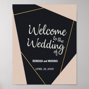 Roze zwart & goud geometrische bruiloft poster