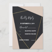Roze zwart & goud geometrische RSVP Kaart (Voorkant)