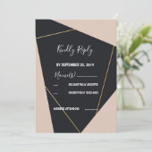 Roze zwart & goud geometrische RSVP Kaart (Staand voorkant)