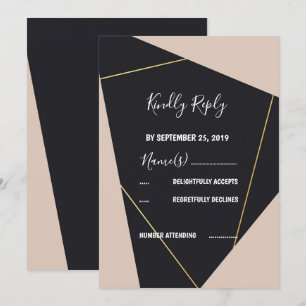 Roze zwart & goud geometrische RSVP Kaart