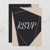 Roze zwart & goud geometrische RSVP Uitnodiging Briefkaart (Voorkant / Achterkant)