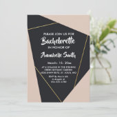 Roze zwart & goud geometrische vrijgezel kaart (Staand voorkant)