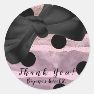 Roze Zwart & Goud Gepolkte Stippen Chic Strik Fees Ronde Sticker