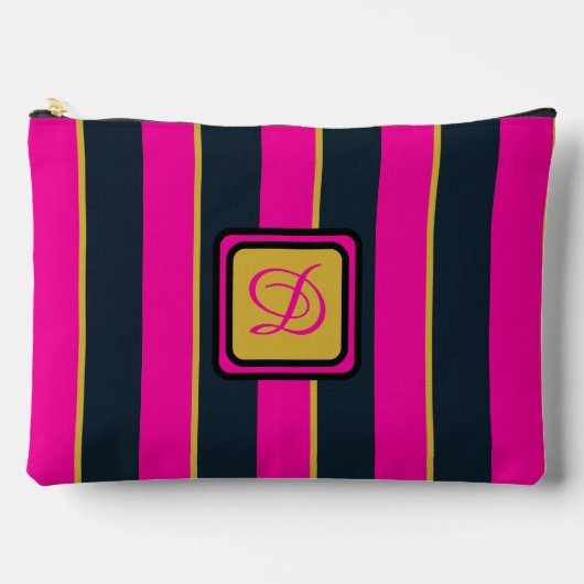 Roze Zwart & Goud Gestreept  Monogram Etui (Voorkant)