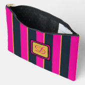 Roze Zwart & Goud Gestreept  Monogram Etui (Open)