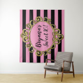 Roze Zwart & Goud Gestreepte Verjaardagsfeestje Ac Wandkleed (In situ)
