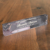 Roze Zwart Goud Glitter Agaat Marmer Abstract Naambordje (Zijkant)