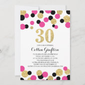 Roze, Zwart & Goud Glitter Confetti 30ste Verjaard Kaart (Voorkant)