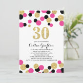 Roze, Zwart & Goud Glitter Confetti 30ste Verjaard Kaart (Staand voorkant)