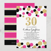 Roze, Zwart & Goud Glitter Confetti 30ste Verjaard Kaart (Voorkant / Achterkant)