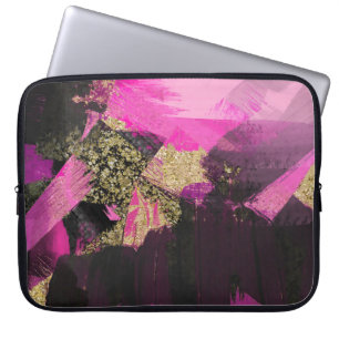 Roze Zwart Goud Glitter Modern Borstel Glam Grunge Laptop Sleeve
