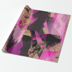 Roze Zwart Goud Glitter Moderne Borstel Glam Grung Cadeaupapier