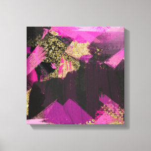 Roze Zwart Goud Glitter Moderne Borstel Glam Grung Canvas Afdruk