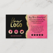 Roze zwart goud glitter vet gegeten dank visitekaartje (Achterkant)