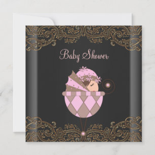 Roze Zwart Goud Kant Meisje Baby shower Kaart