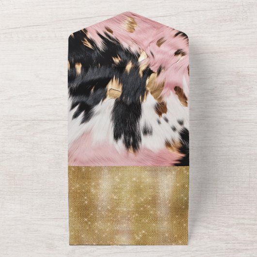 Roze Zwart Goud Koeienhuid All In One Uitnodiging (Buitenkant)