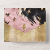 Roze Zwart Goud Koeienhuid All In One Uitnodiging (Achterkant)