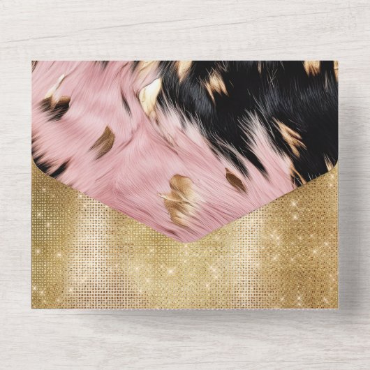 Roze Zwart Goud Koeienhuid All In One Uitnodiging (Achterkant)